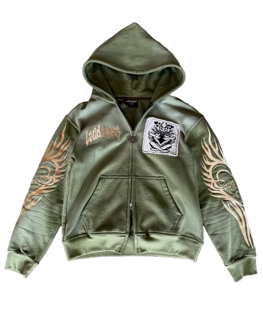 Y2K Gothic Oversized Embroidered Zip-Up Hoodie