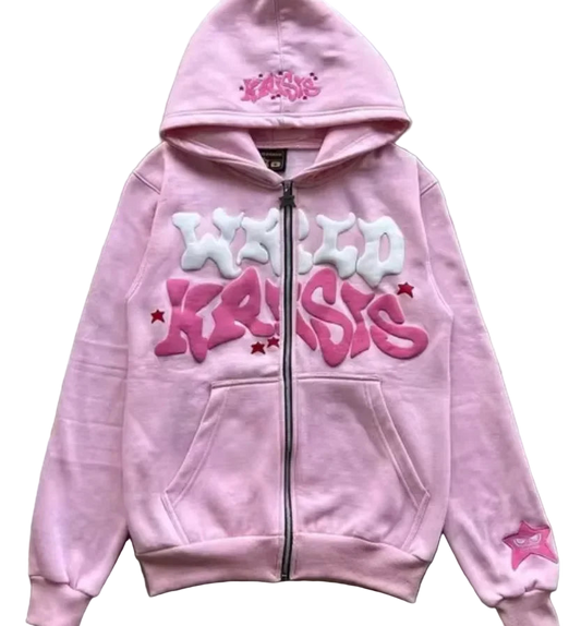 Retro Y2K Star Print Zip Hoodie