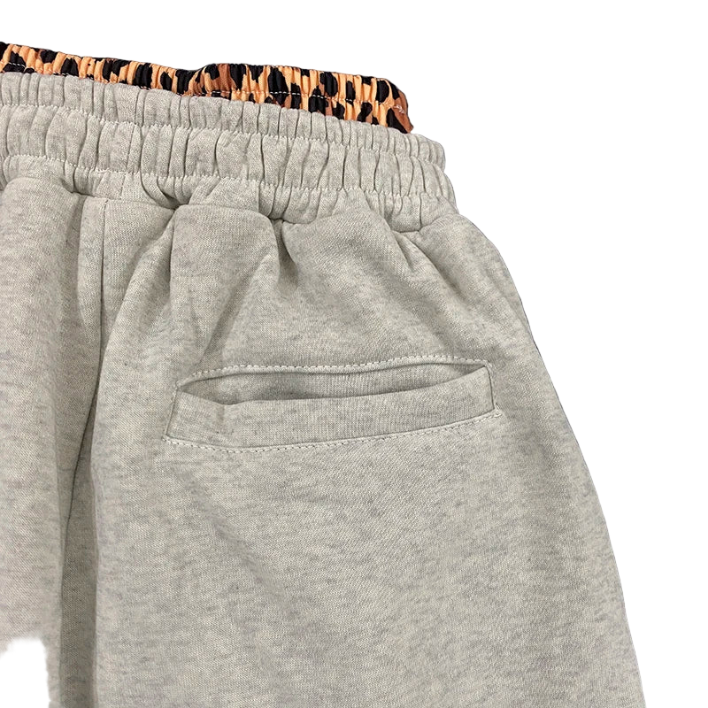 Leopard Print Embroidered Double Waistband Sweatpants