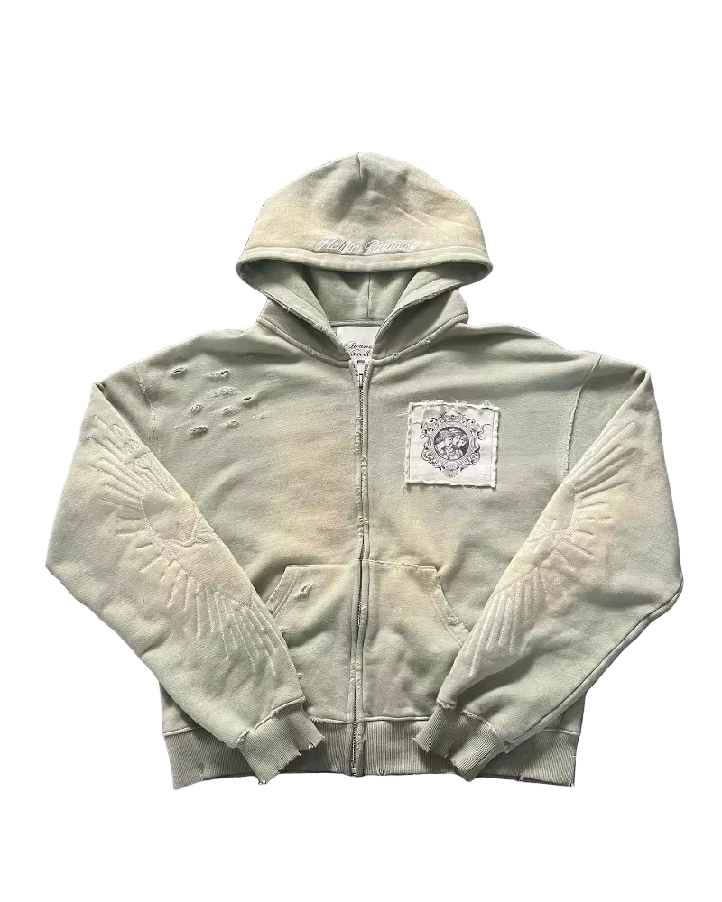 Y2K Gothic Oversized Embroidered Zip-Up Hoodie