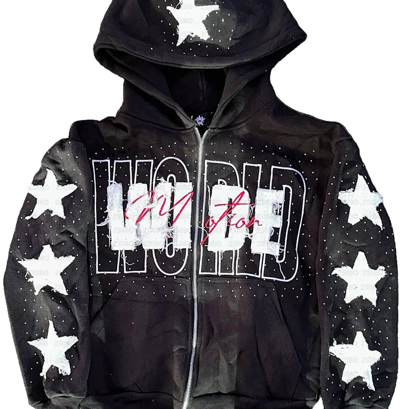 Harajuku Embroidered Zipper Hoodie