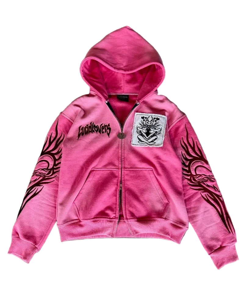 Y2K Gothic Oversized Embroidered Zip-Up Hoodie