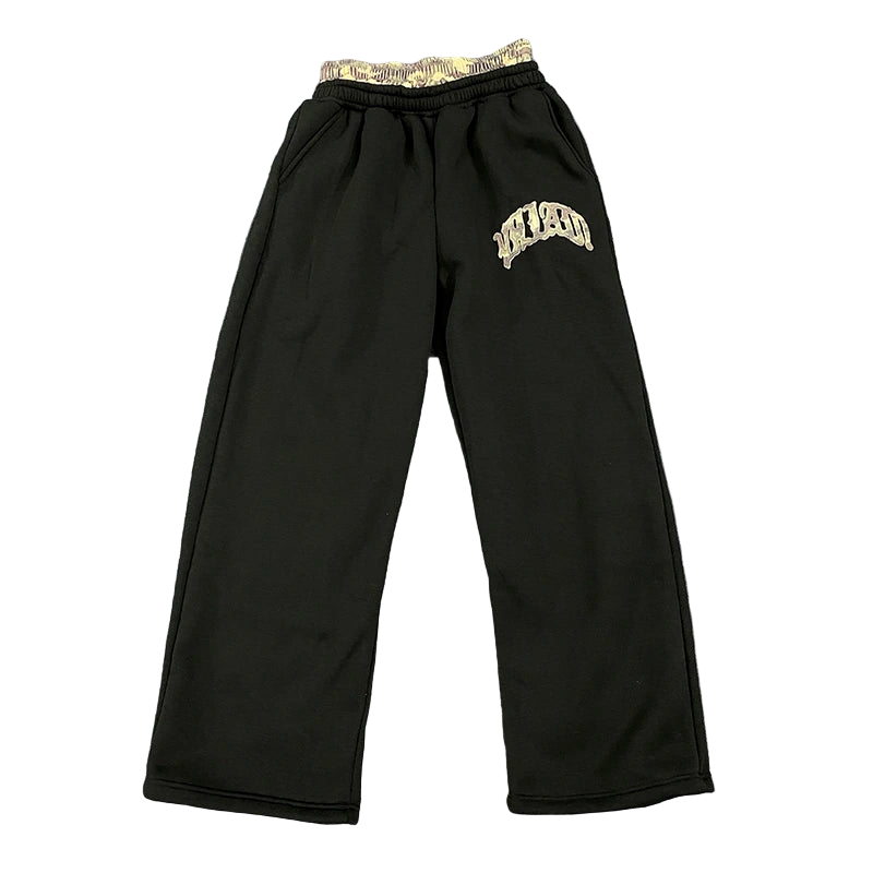 Leopard Print Embroidered Double Waistband Sweatpants