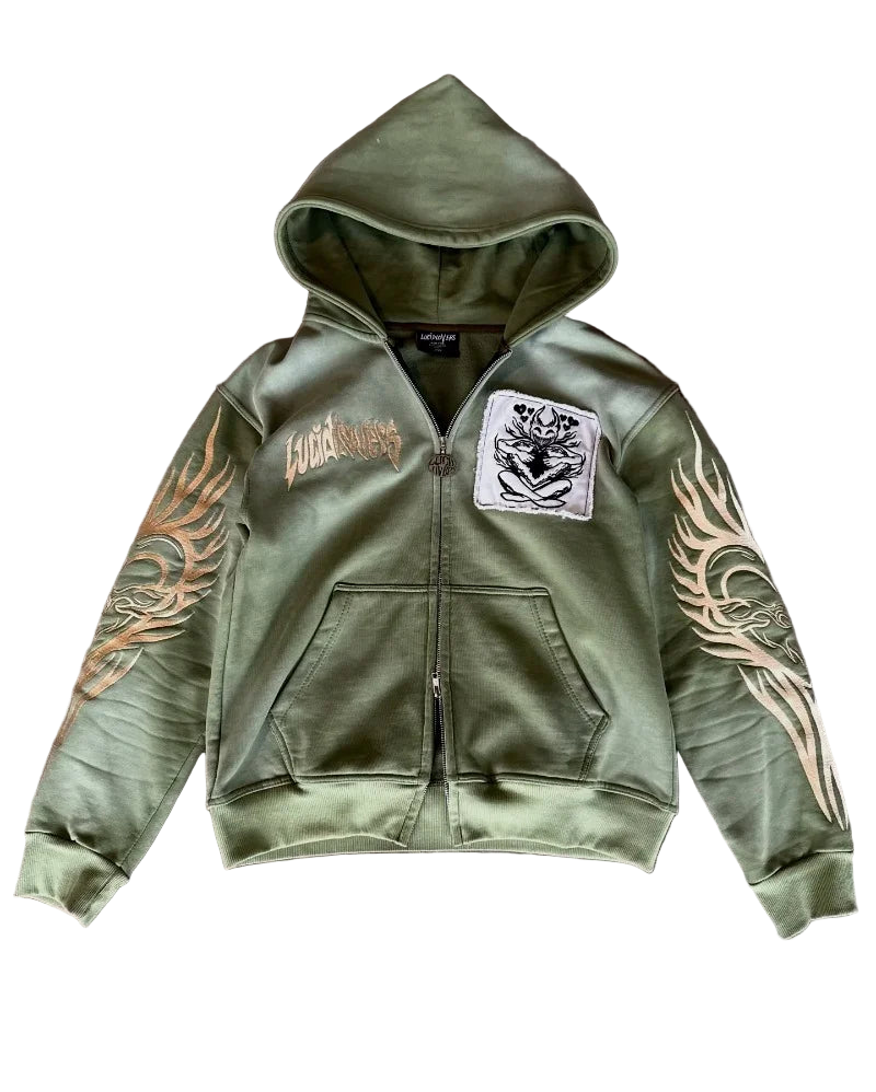 Y2K Gothic Oversized Embroidered Zip-Up Hoodie