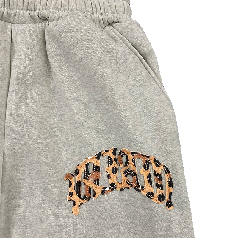 Leopard Print Embroidered Double Waistband Sweatpants