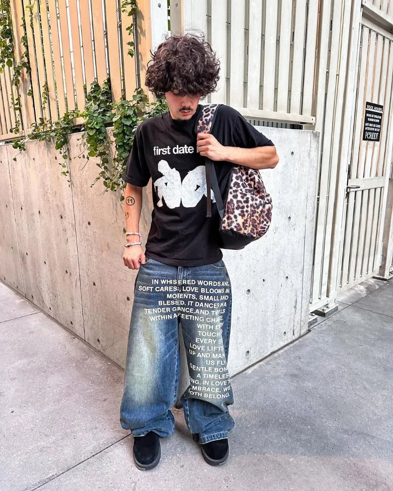Y2K Vintage Letter Baggy Jeans – Streetwear Casual