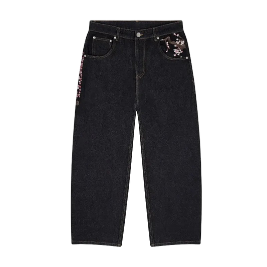 Y2K Baggy Cherry Blossom Embroidered Denim Jeans