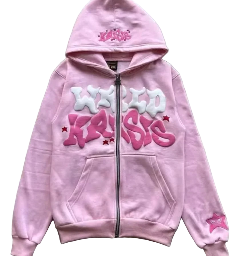 Retro Y2K Star Print Zip Hoodie