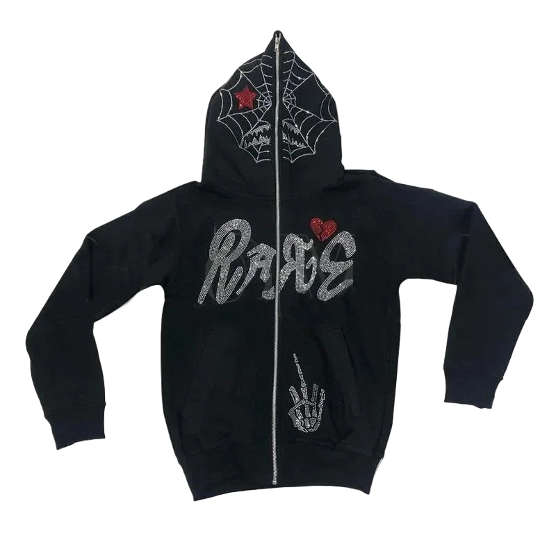 Y2K Spider Web Zip Hoodie