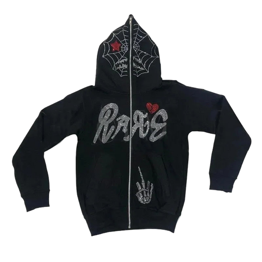 Y2K Spider Web Zip Hoodie