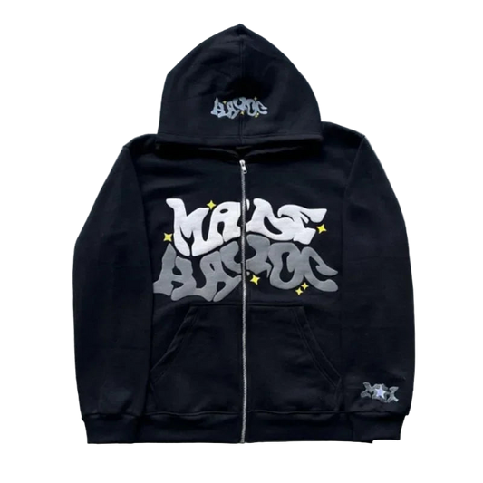 Retro Y2K Star Print Zip Hoodie