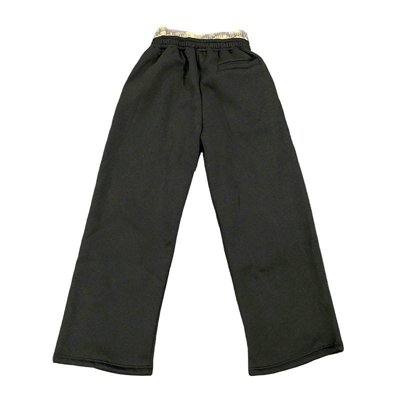 Leopard Print Embroidered Double Waistband Sweatpants