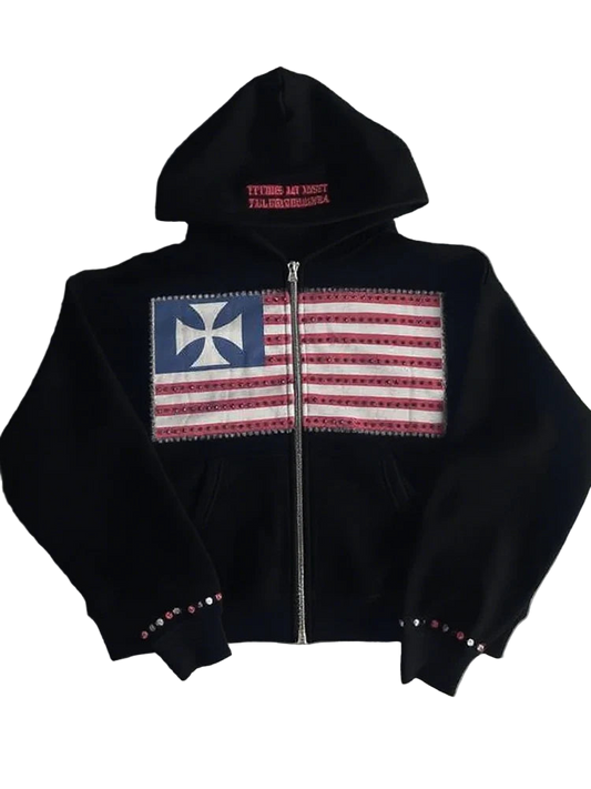 Flag Color-Block Hooded Sweatshirt