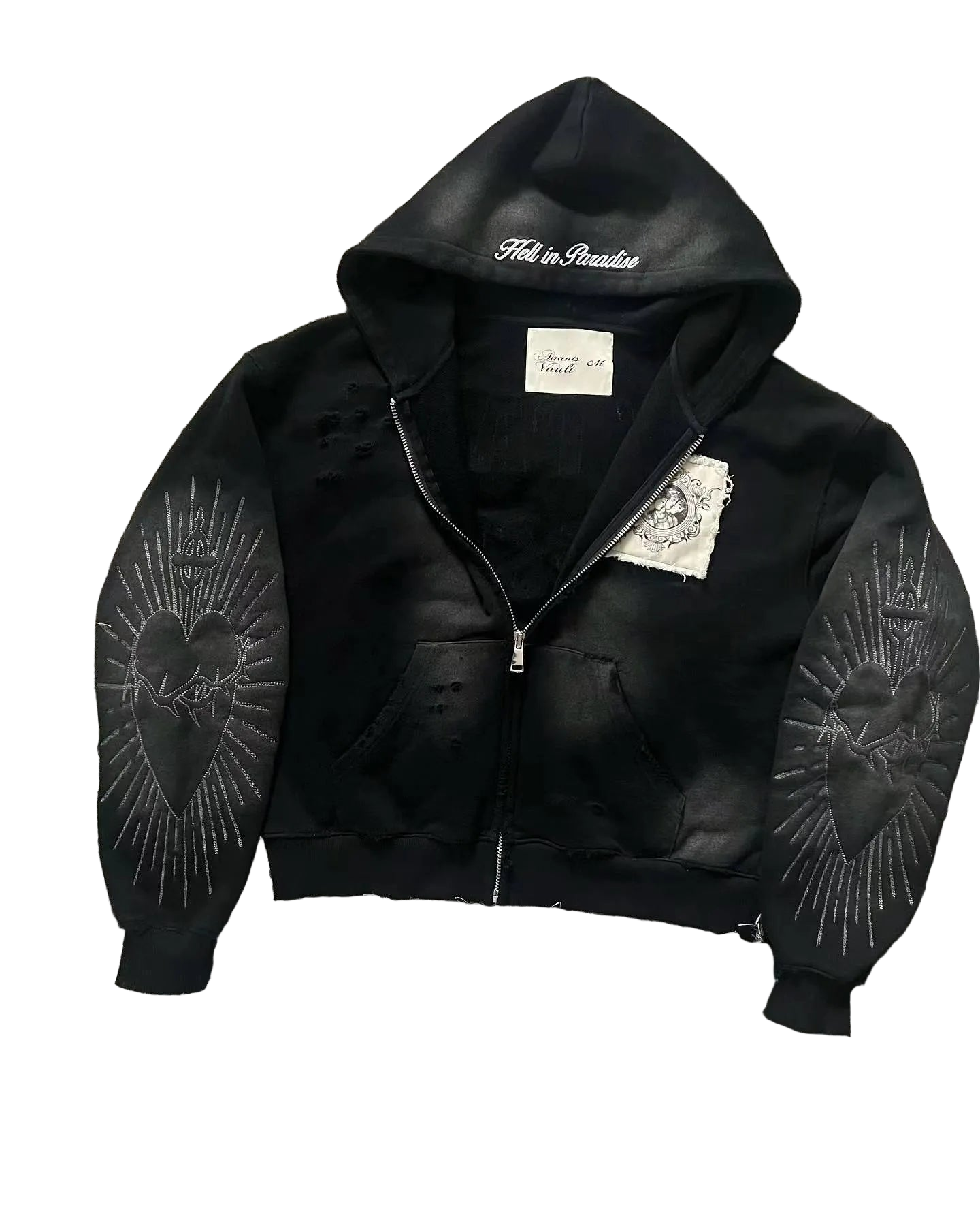 Y2K Gothic Oversized Embroidered Zip-Up Hoodie