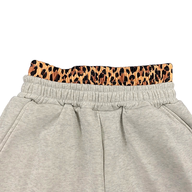 Leopard Print Embroidered Double Waistband Sweatpants