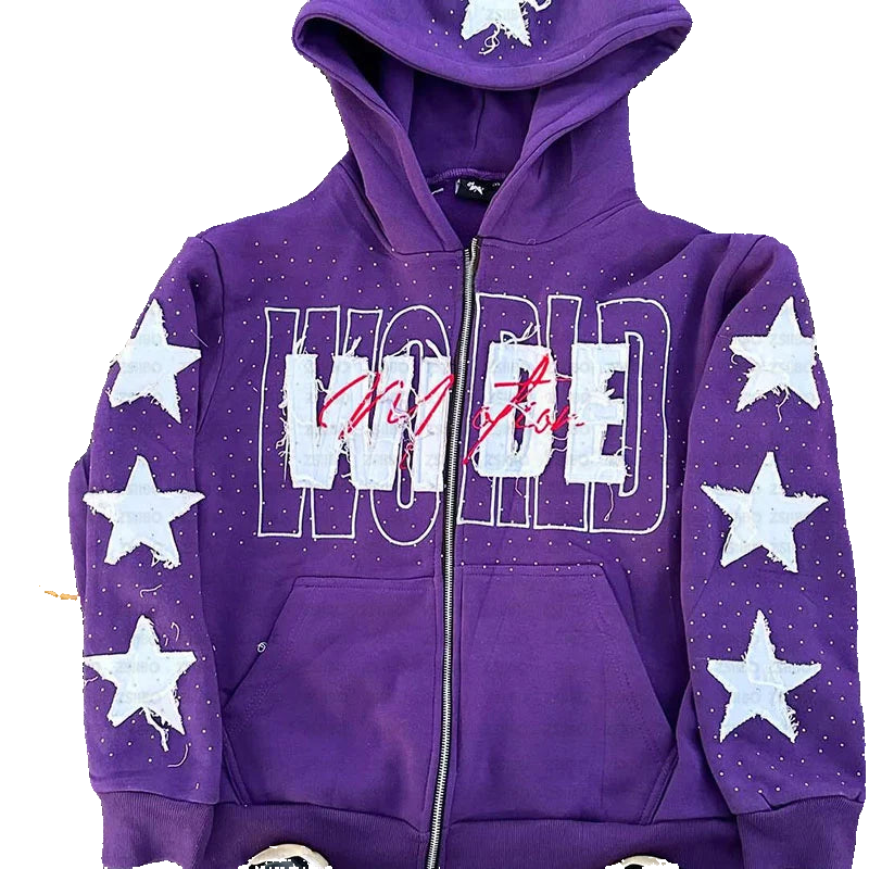 Harajuku Embroidered Zipper Hoodie